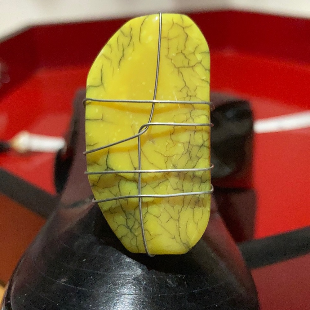 Wire Wrapped Yellow Stone Adjustable size Ring